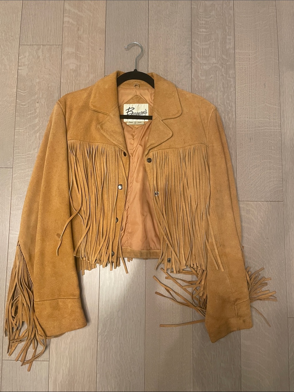 Bermans Suede Fringe Jacket in Tan-vintage